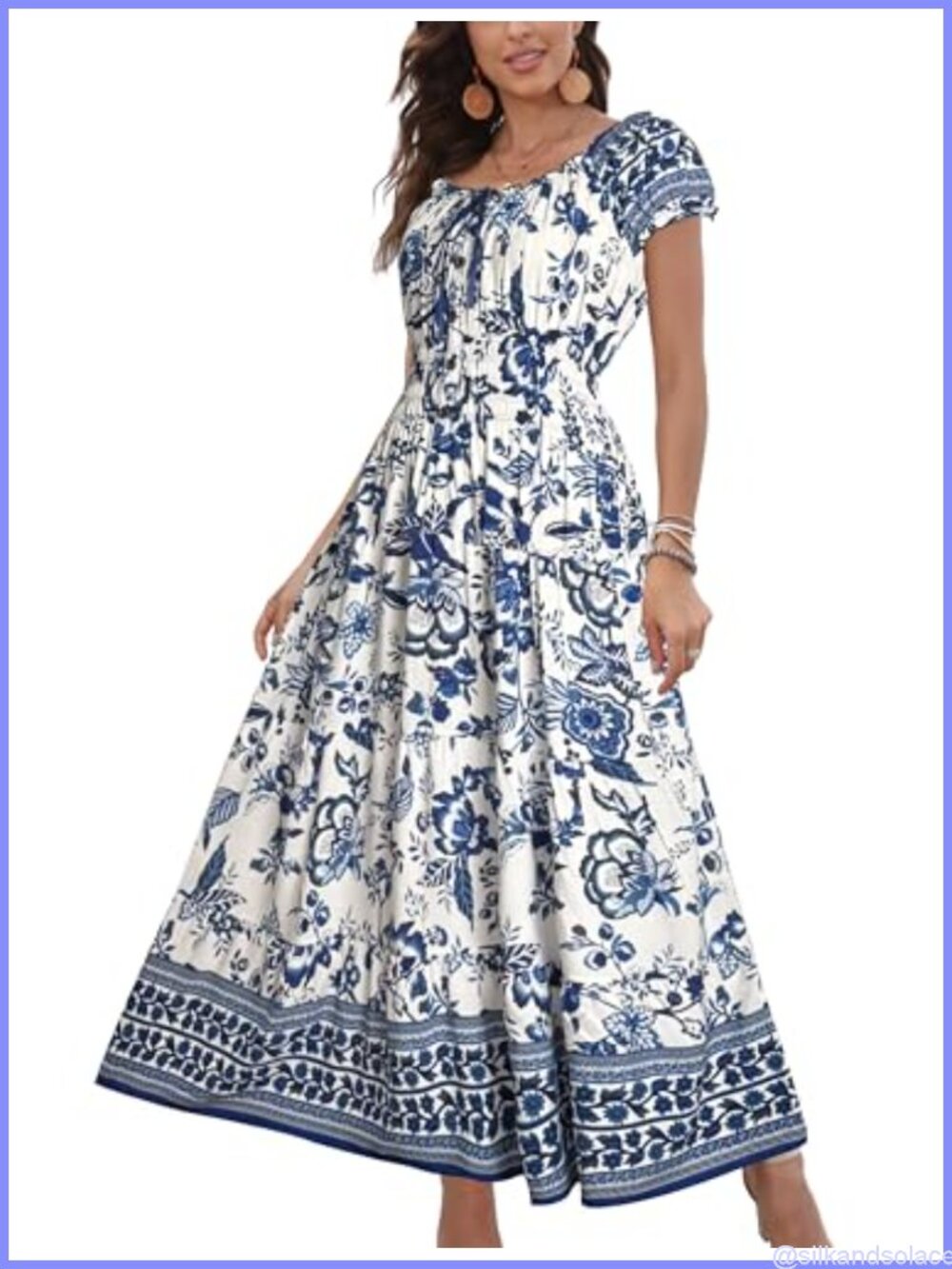 Maxi Dress Short Sleeve Boho Floral Tiered Casual Flowy Summer Long